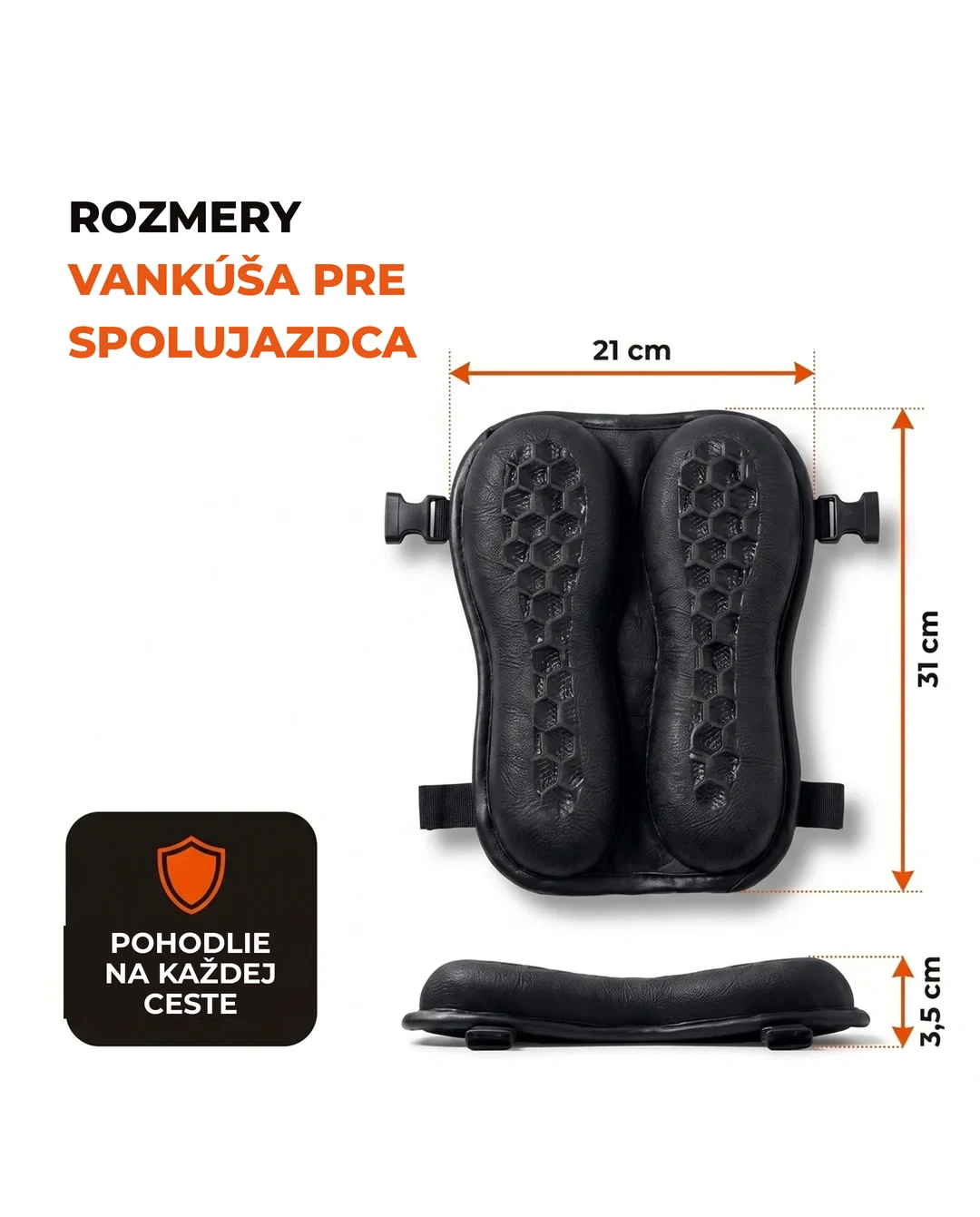 Rozmery vankúša pre spolujazdca: 21 cm × 31 cm × 3,5 cm